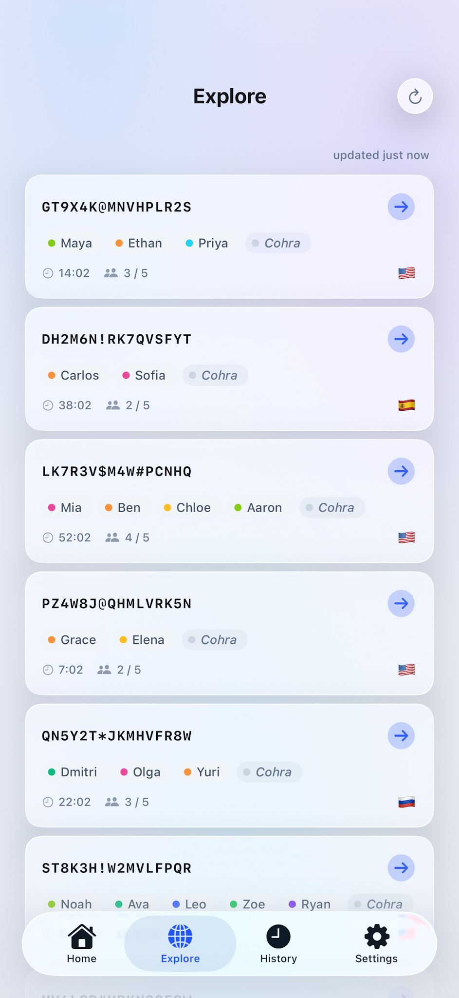 Cohra explore — Browse open public rooms